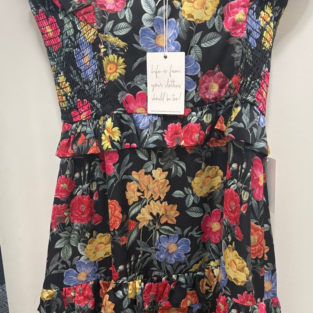 Show Me Your MuMu Black Floral Ruffle-Strap Midi Dress - Picture 5 of 6